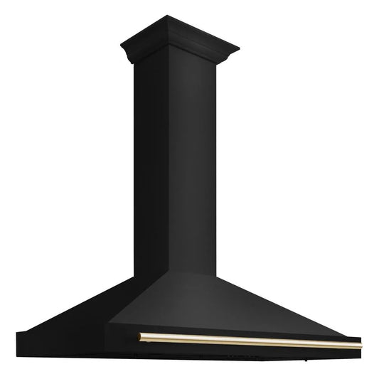 ZLINE Autograph Edition 48 in. Black Stainless Steel Wall Mount Range Hood With Polished Gold Handle (BSKB4Z-48-G) main image.