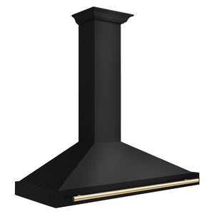ZLINE Autograph Edition 48 in. Black Stainless Steel Wall Mount Range Hood With Polished Gold Handle (BSKB4Z-48-G) side.