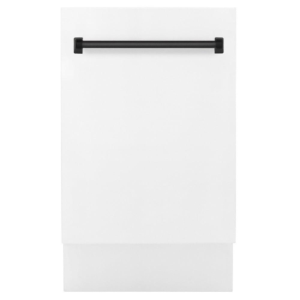 ZLINE Autograph Edition 18 in. Compact 3rd Rack Top Control Dishwasher in White Matte with Matte Black Accent Handle, 51dBa (DWVZ-WM-18-MB)