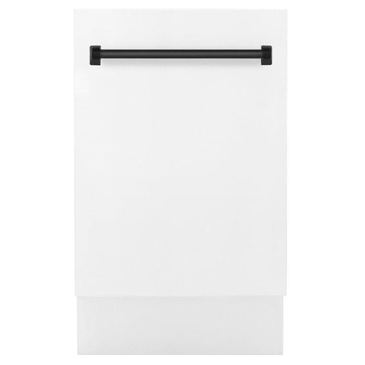 ZLINE Autograph Edition 18 in. Compact 3rd Rack Top Control Dishwasher in White Matte with Matte Black Accent Handle, 51dBa (DWVZ-WM-18-MB)