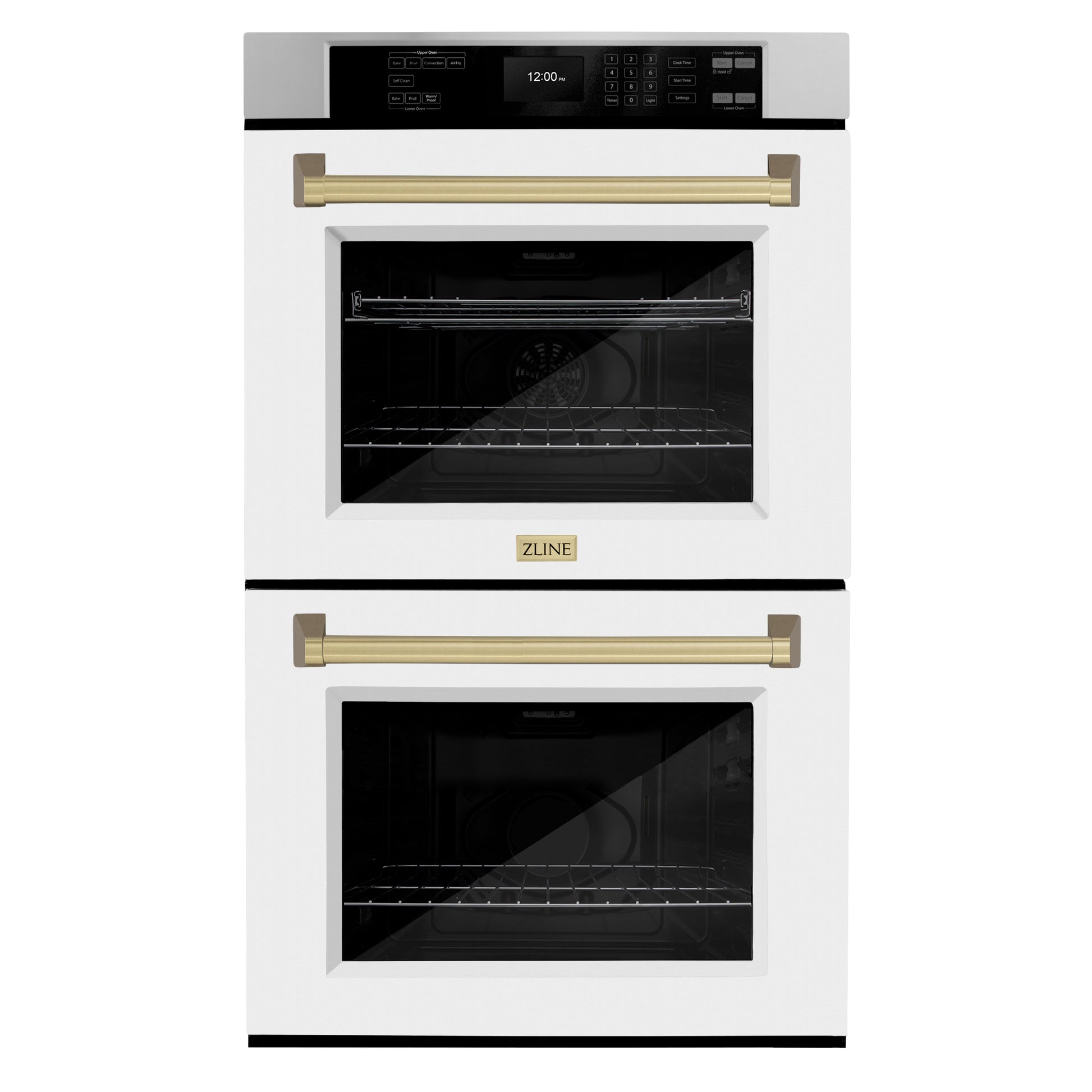 ZLINE Autograph Edition 30 in. Professional True Convection Double Wall Oven with Air Fry and Self Clean in Stainless Steel with White Matte Doors and Champagne Bronze Handles (WADZ-WM-30-CB)