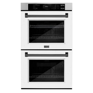 ZLINE Autograph Edition 30 in. Professional True Convection Double Wall Oven with Air Fry and Self Clean in Stainless Steel with White Matte Doors and Matte Black Handles (WADZ-WM-30-MB) main image.