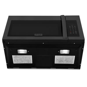 ZLINE 30 in. Black Stainless Steel Over the Range Convection Microwave Oven with Modern Handle (MWO-OTR-30-BS) front, under.