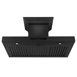 ZLINE 36 in. CrownSound™ Ducted Vent Wall Mount Range Hood in Black Stainless Steel with Built-in Bluetooth Speakers (BSKENCRN-BT-36) front, under.