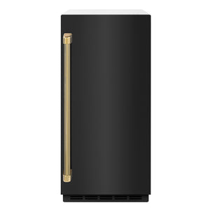 ZLINE Autograph Edition 15 in. Touchstone Clear Cube Ice Maker with Drain Pump and Black Stainless Steel Door with Polished Gold Helix Handle (ICCDZ-BS-15-KG)