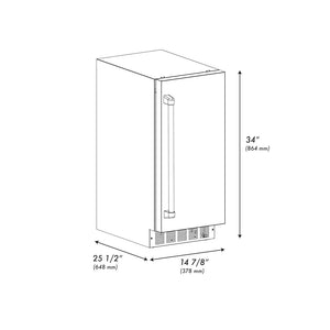 ZLINE 15 in. Touchstone Gourmet Ice Maker with Drain Pump and Black Stainless Steel Door (IGMD-BS-15) dimensional diagram.
