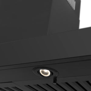 Close-up of a recessed light fixture on a ZLINE 36 in. Convertible Vent Wall Mount Range Hood in Black Stainless Steel (BSKEN-36)
