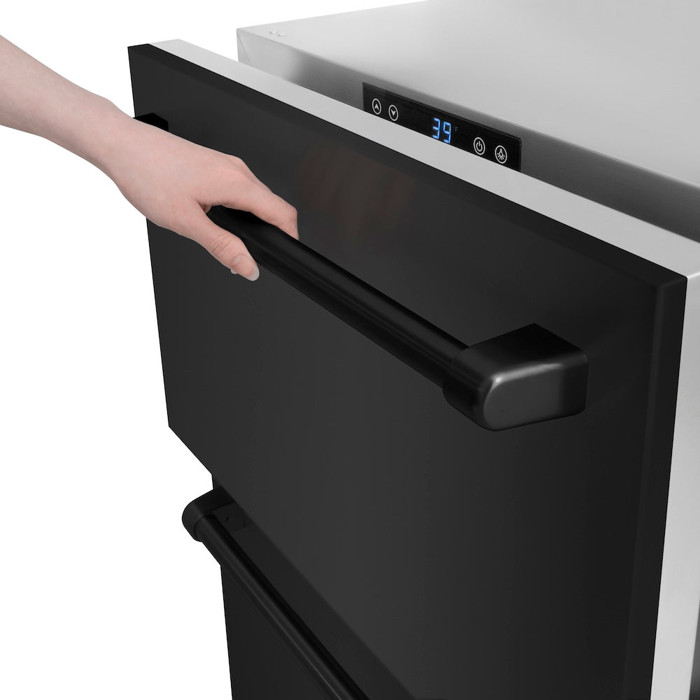 ZLINE 24 in. Touchstone 168 Can Outdoor-Rated Dual Refrigerator Drawer with Black Stainless Steel Doors (RDSO-BS-24)