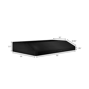 ZLINE 30 in. 400 CFM Ducted Under Cabinet Range Hood in Black Stainless Steel (BS617-30) dimensional diagram.