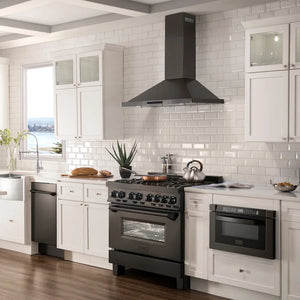 ZLINE 36 in. Convertible Vent Wall Mount Range Hood in Black Stainless Steel (BSKBN-36) in a luxury kitchen.