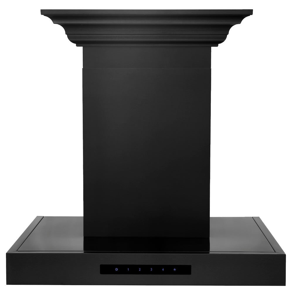 ZLINE 30 in. Convertible Vent Wall Mount Range Hood in Black Stainless Steel with Crown Molding (BSKENCRN-30) front.