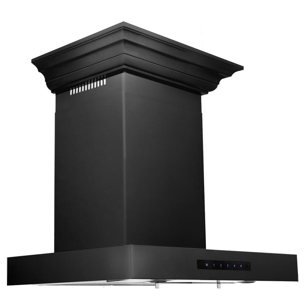 ZLINE 24 in. Convertible Vent Wall Mount Range Hood in Black Stainless Steel with Crown Molding (BSKENCRN-24)