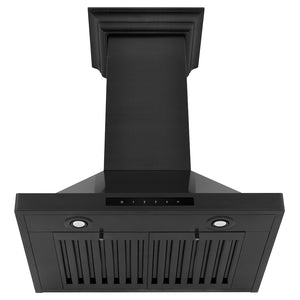ZLINE 24 in. Convertible Vent Wall Mount Range Hood in Black Stainless Steel with Crown Molding (BSKBNCRN-24) front, under.
