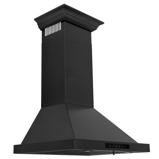 ZLINE 24 in. Convertible Vent Wall Mount Range Hood in Black Stainless Steel with Crown Molding (BSKBNCRN-24)