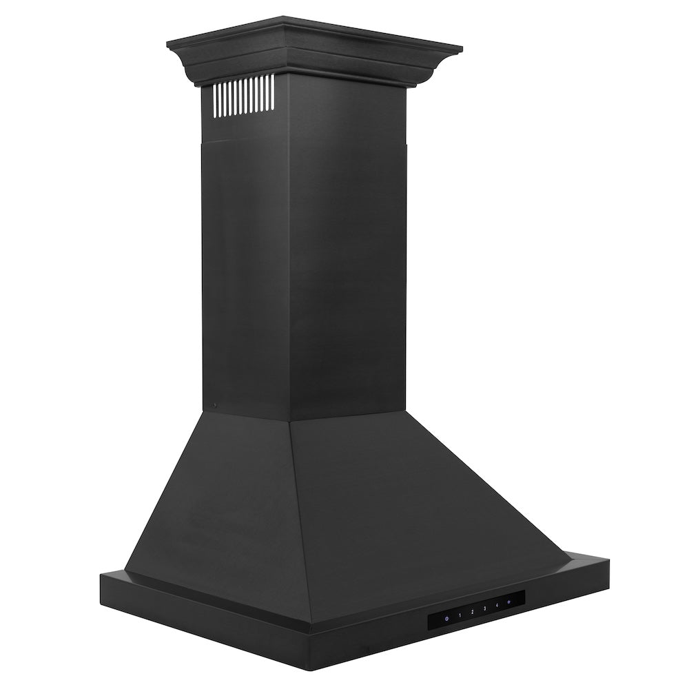 ZLINE 24 in. Convertible Vent Wall Mount Range Hood in Black Stainless Steel with Crown Molding (BSKBNCRN-24) side.