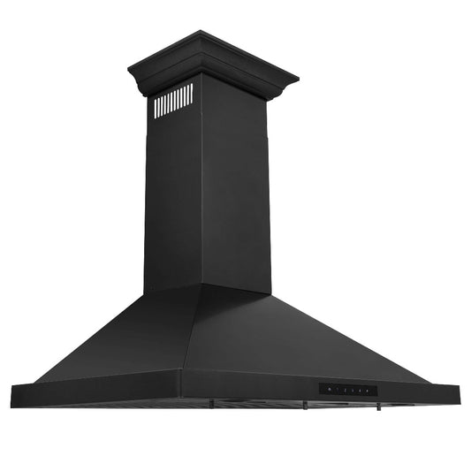 ZLINE 42 in. Convertible Vent Wall Mount Range Hood in Black Stainless Steel with Crown Molding (BSKBNCRN-42)
