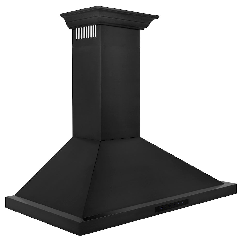 ZLINE 30 in. Convertible Vent Wall Mount Range Hood in Black Stainless Steel with Crown Molding (BSKBNCRN-30) side.
