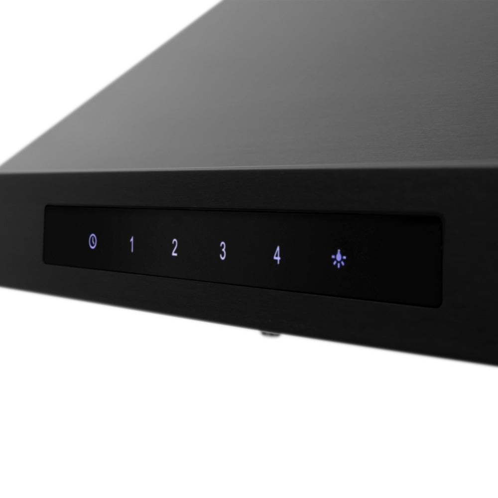 ZLINE 24 in. CrownSound™ Ducted Vent Wall Mount Range Hood in Black Stainless Steel with Built-in Bluetooth Speakers (BSKBNCRN-BT-24) buttons.