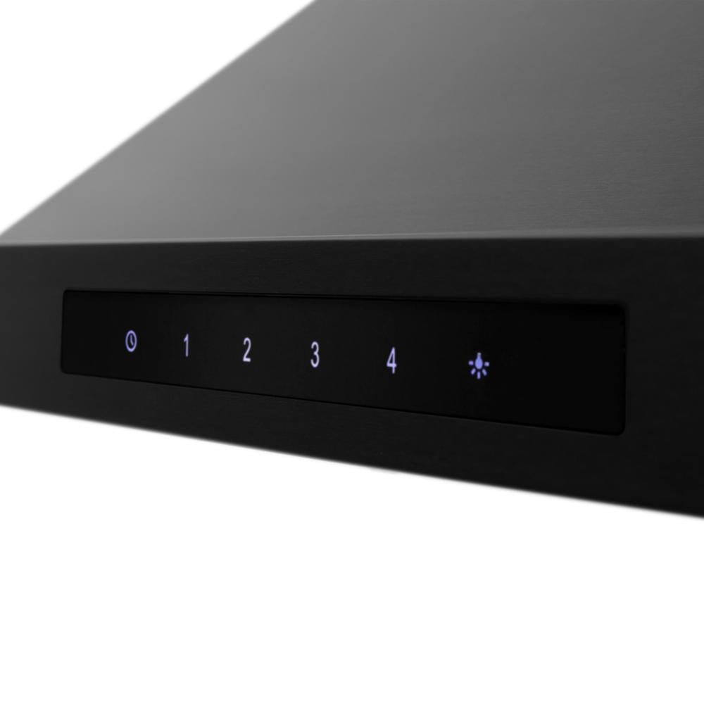 ZLINE 30 in. Convertible Vent Wall Mount Range Hood in Black Stainless Steel (BSKBN-30) buttons and display.
