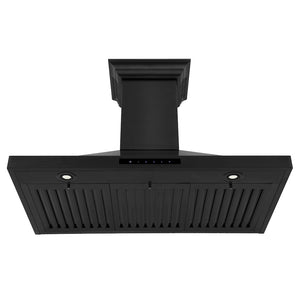 ZLINE 36 in. CrownSound™ Ducted Vent Wall Mount Range Hood in Black Stainless Steel with Built-in Bluetooth Speakers (BSKBNCRN-BT-36) front, under.