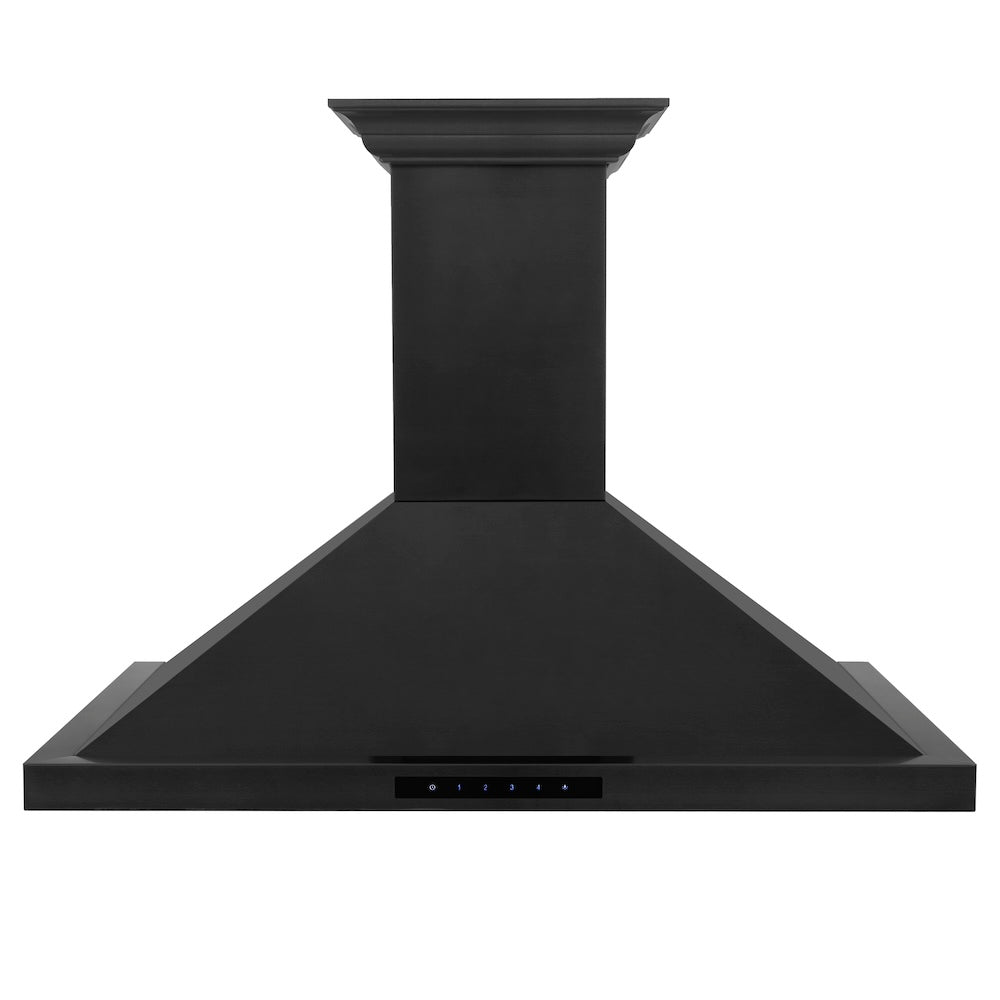 ZLINE 36 in. CrownSound™ Ducted Vent Wall Mount Range Hood in Black Stainless Steel with Built-in Bluetooth Speakers (BSKBNCRN-BT-36) front.