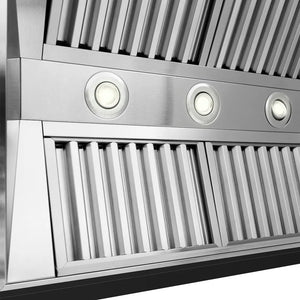 ZLINE 36 in. Wooden Wall Mount Range Hood in Rustic Black Finish (355CC-36) lights.