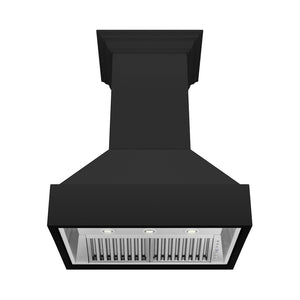 ZLINE 36 in. Wooden Wall Mount Range Hood in Rustic Black Finish (355CC-36) front, under.