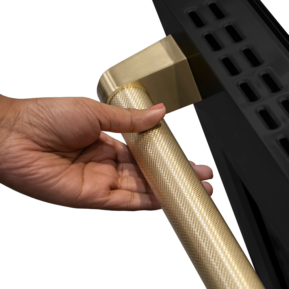 ZLINE Autograph Edition 36 in. 5.2 cu. ft. Paramount Induction Range with 5 Element Cooktop and Electric Convection Oven in Black Stainless Steel with Champagne Bronze Helix Handle and Knob Accents (SINRBZ-36-KCB)