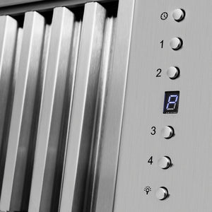 ZLINE 30 in. Wooden Wall Mount Range Hood in Rustic Shiplap Bright White Finish with Stainless Steel Accents (365WW-30) button controls and display.