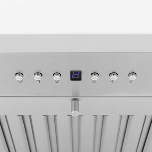 ZLINE 30 in. Wooden Wall Mount Range Hood in Shiplap Bright White Finish (KPWW-30) fan and lighting controls.