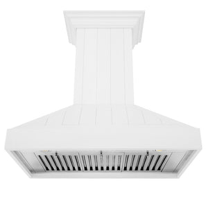 ZLINE 30 in. Wooden Wall Mount Range Hood in Shiplap Bright White Finish (KPWW-30) front, under.