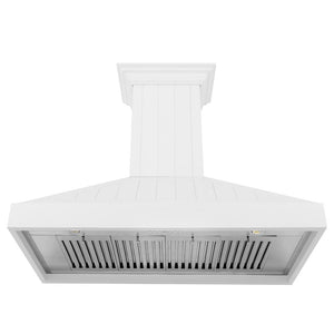 ZLINE 48 in. Wooden Wall Mount Range Hood in Shiplap Bright White Finish (KPWW-48) front, under.