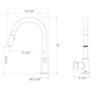 ZLINE Gemini Touchless Kitchen Faucet in Brushed Nickel (GEM-KFS-BN) dimensional diagram.