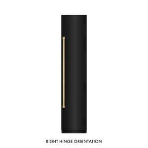 ZLINE Autograph Edition 18 in. 8.6 cu. ft. Right Hinge Column Freezer in Black Stainless Steel with Graphite Gray Interior and Champagne Bronze Accents (RCFVRZ-BS-18-CB) front, closed.