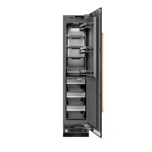 ZLINE Autograph Edition 18 in. 8.6 cu. ft. Right Hinge Column Freezer in Black Stainless Steel with Graphite Gray Interior and Champagne Bronze Accents (RCFVRZ-BS-18-CB)