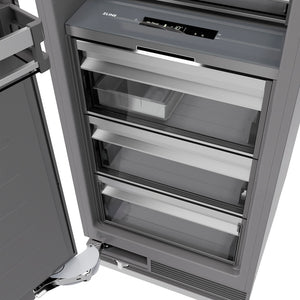 ZLINE Autograph Edition 24 in. 12.4 cu. ft. Column Freezer in Black Stainless Steel with Graphite Gray Interior and Polished Gold Accents (RCFVZ-BS-24-G) drawers.