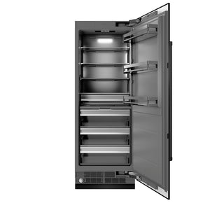 ZLINE 30 in. 16.7 cu. ft. Column Refrigerator in Black Stainless Steel with Graphite Gray Interior (RCRV-BS-30) front, open.