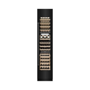 ZLINE 18 in. 9.0 cu. ft. Triple Zone 68 Bottle Right Hinge Column Wine Cooler in Black Stainless Steel (RCWVR-BS-18) front, closed.