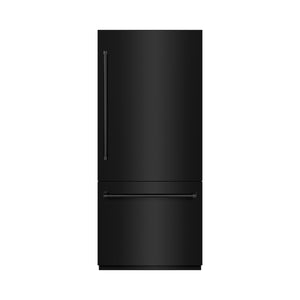 ZLINE 36 in. 19.8 cu. ft. Built-In Bottom Freezer Refrigerator with Water Dispenser and Ice Maker in Black Stainless Steel with Graphite Gray Interior (GRBIT-BS-36) front, closed.