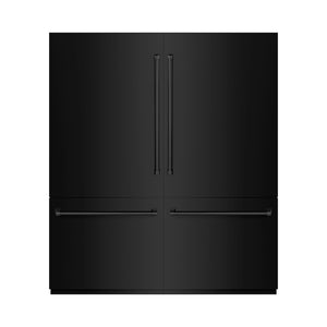 ZLINE 72 in. 39.6 cu. ft. French Door Built-In Bottom Freezer Refrigerator with Water Dispensers and Ice Makers in Black Stainless Steel with Graphite Gray Interior (GRBIT-BS-72) front, closed.
