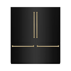 ZLINE Autograph Edition 72 in. 39.6 cu. ft. French Door Built-In Bottom Freezer Refrigerator with Water Dispensers and Ice Makers in Black Stainless Steel with Graphite Gray Interior and Champagne Bronze Accents (GRBITZ-BS-72-CB) front, closed.