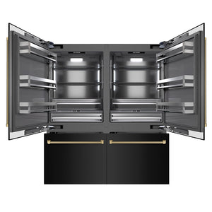 ZLINE Autograph Edition 72 in. 39.6 cu. ft. French Door Built-In Bottom Freezer Refrigerator with Water Dispensers and Ice Makers in Black Stainless Steel with Graphite Gray Interior and Champagne Bronze Helix Handles (GRBITZ-BS72-KCB)