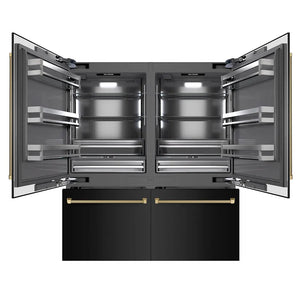 ZLINE Autograph Edition 72 in. 39.6 cu. ft. French Door Built-In Bottom Freezer Refrigerator with Water Dispensers and Ice Makers in Black Stainless Steel with Graphite Gray Interior and Champagne Bronze Helix Handles (GRBITZ-BS72-KCB) main image.
