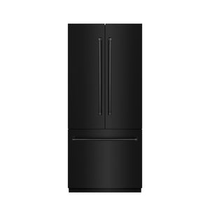 ZLINE 36 in. 19.6 cu. ft. French Door Built-In Bottom Freezer Refrigerator with Water Dispenser and Ice Maker in Black Stainless Steel with Graphite Gray Interior (GRBIV-BS-36) front, closed.