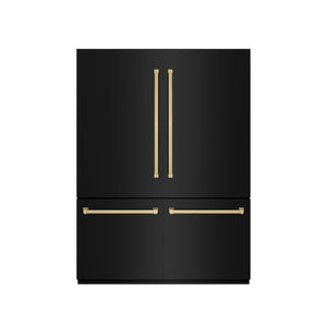 ZLINE Autograph Edition 60 in. 32.2 cu. ft. French Door Built-In Bottom Freezer Refrigerator with Water Dispenser and Ice Maker in Black Stainless Steel with Graphite Gray Interior and Champagne Bronze Accents (GRBIVZ-BS-60-CB) front, closed.
