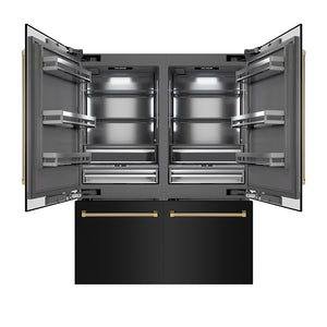 ZLINE Autograph Edition 60 in. 32.2 cu. ft. French Door Built-In Bottom Freezer Refrigerator with Water Dispenser and Ice Maker in Black Stainless Steel with Graphite Gray Interior and Polished Gold Helix Handles (GRBIVZ-BS60KG)