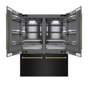 ZLINE Autograph Edition 60 in. 32.2 cu. ft. French Door Built-In Bottom Freezer Refrigerator with Water Dispenser and Ice Maker in Black Stainless Steel with Graphite Gray Interior and Polished Gold Helix Handles (GRBIVZ-BS60KG) main image.