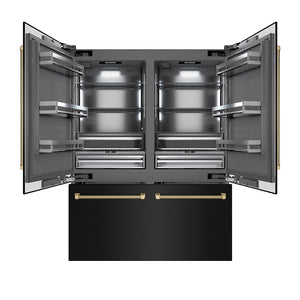 ZLINE Autograph Edition 60 in. 32.2 cu. ft. French Door Built-In Bottom Freezer Refrigerator with Water Dispenser and Ice Maker in Black Stainless Steel with Graphite Gray Interior and Champagne Bronze Helix Handles (GRBIVZ-BS60KCB)