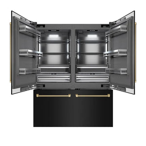 ZLINE Autograph Edition 60 in. 32.2 cu. ft. French Door Built-In Bottom Freezer Refrigerator with Water Dispenser and Ice Maker in Black Stainless Steel with Graphite Gray Interior and Champagne Bronze Helix Handles (GRBIVZ-BS60KCB) main image.