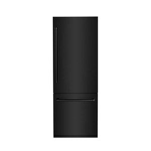 ZLINE 30 in. 16.1 cu. ft. Built-In 2-Door Bottom Freezer Refrigerator with Internal Water and Ice Dispenser in Black Stainless Steel (RBIV-BS-30) front, closed.